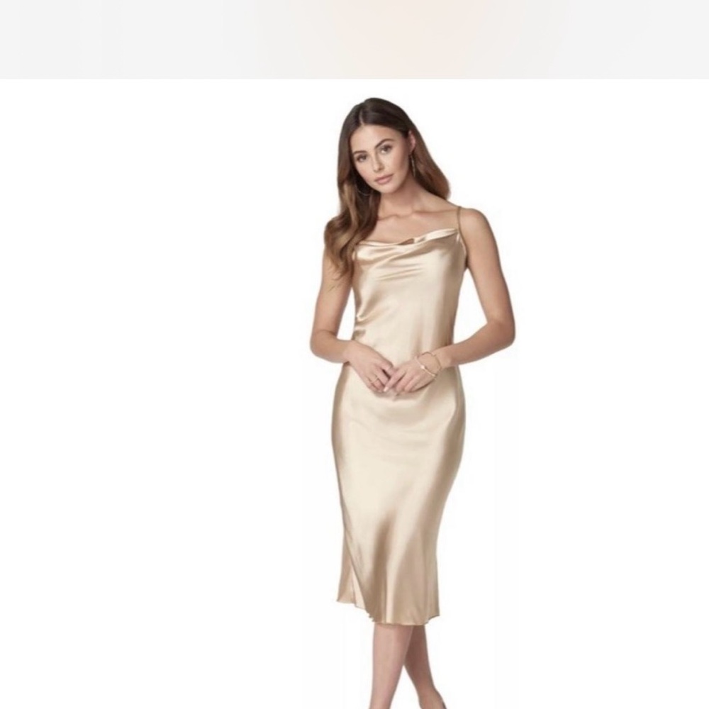 Bebe Elegant Beige Satin Dress